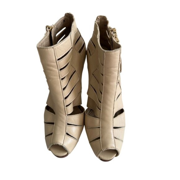 STUART WEITZMAN Tan Leather Peeptoe Heels Size 4.5 - Picture 4 of 8